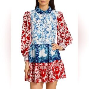 NWT Alice and Olivia Paulie Red, White, and Blue Tiere Dress, Sz S